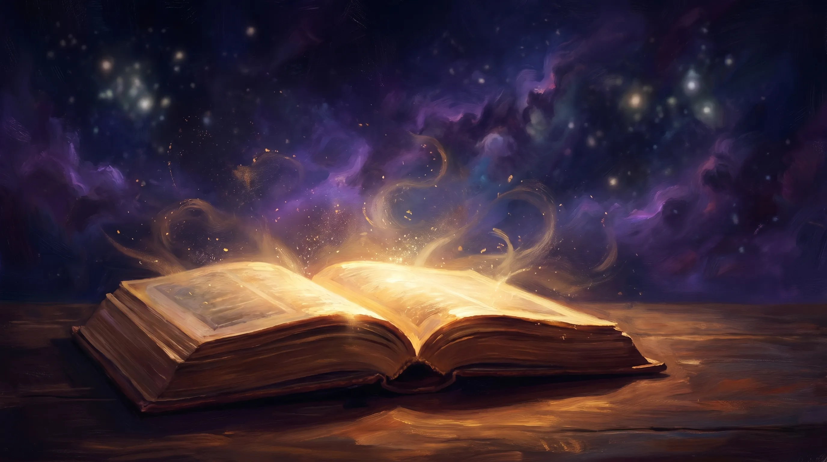 Open book with golden light emanating from its pages against a cosmic starry indigo background — publishing in Canada guide