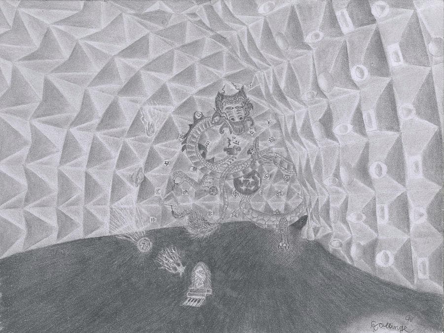 Out by Austin M. Collings — Pen & ink on paper, 2024