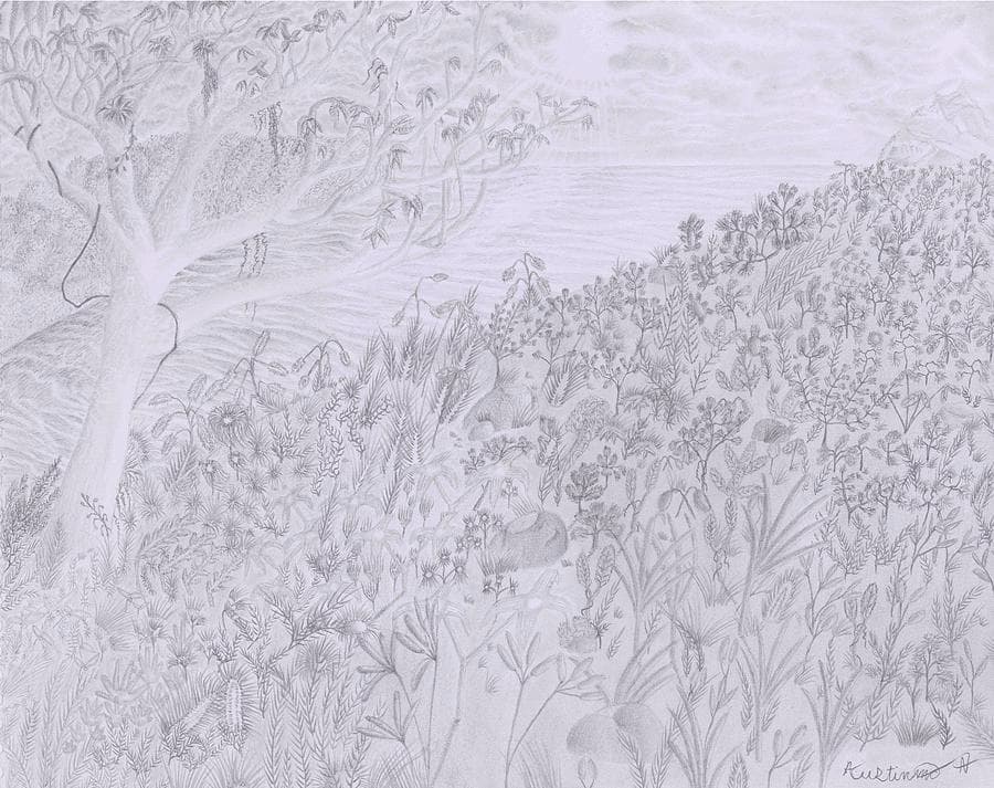 The Past Linking Providers by Austin M. Collings — Pen & ink on paper, 2024