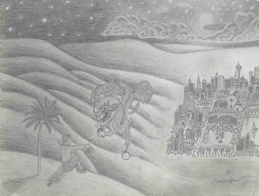 The Turned Sides of Reflection by Austin M. Collings — Pen & ink on paper, 2024